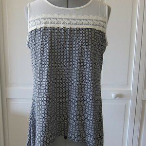 FAITH AND JOY SLEEVELESS TOP, LACE PANEL, BACK TIE AND ASYMMETRICAL HEM - LP